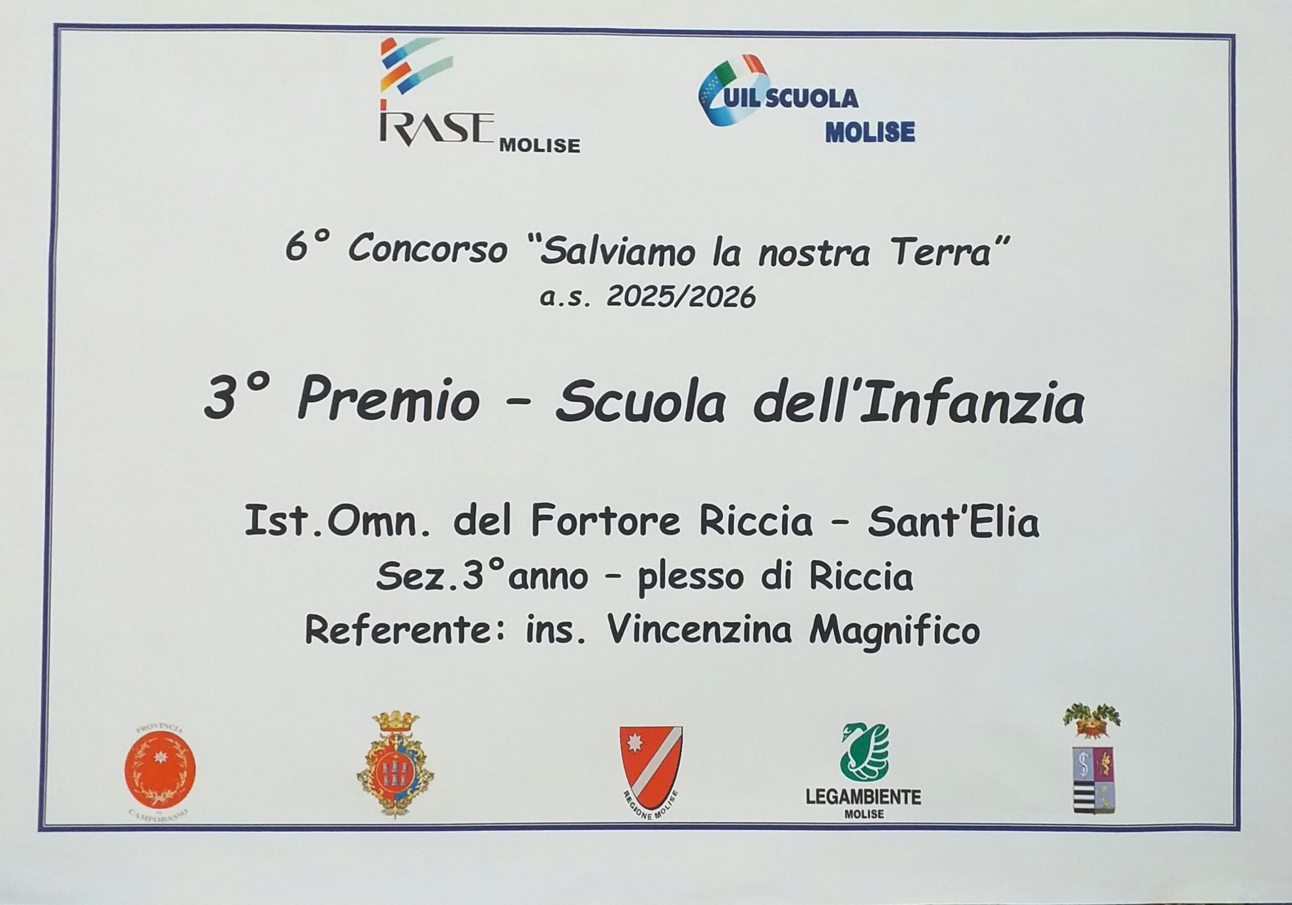 Scuola dell’Infanzia di Riccia – Concorso regionale “Salviamo la nostra Terra”